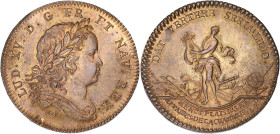 JETONS
Louis XV (1715-1774). Jeton, Menus plaisirs du Roi 1716, Paris. F.2870 v. (RF) ; Cuivre - 7,02 g - 29 mm - 6 h
Superbe à Fleur de coin.