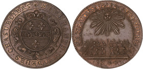 JETONS
Louis XIV (1643-1715). Jeton, corporation des Brodeurs-chasubliers 1704, Paris. F.5024 ; Cuivre - 5,91 g - 28,5 mm - 6 h
Avec une étiquette de ...