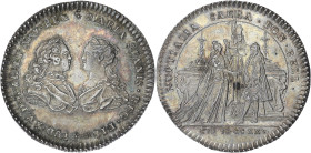 JETONS
Louis XV (1715-1774). Jeton, Ville de Fontainebleau, mariage du Roi 1725, Paris. F.6013 ; Argent - 7,58 g - 29,5 mm - 12 h
Avec une étiquette d...