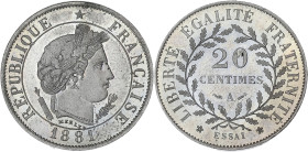 FRANCE
IIIe République (1870-1940). Essai de 20 centimes Merley, 1er type, flan rond 1881, A, Paris. GEM.50.1 - VG.3977 ; Maillechort - 4,47 g - 24 mm...