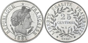 FRANCE
IIIe République (1870-1940). Essai de 25 centimes Merley, 1er type, flan rond 1881, A, Paris. GEM.58.2 - VG.3976 ; Maillechort - 4,12 g - 24 mm...