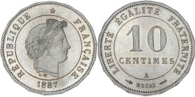 FRANCE
IIIe République (1870-1940). Essai de 10 centimes Merley, 2e type, flan à 18 pans 1887, A, Paris. GEM.27.3 - VG.4055 ; Maillechort - 3,57 g - 2...