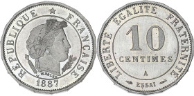 FRANCE
IIIe République (1870-1940). Essai de 10 centimes Merley, 2e type, flan à 18 pans 1887, A, Paris. GEM.27.5 - VG.4056 v. ; Maillechort - 3,62 g ...