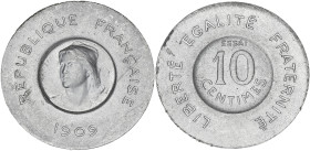 FRANCE
IIIe République (1870-1940). Essai de 10 centimes François Rude 1909, A, Paris. GEM.35.5 - VG.4637 ; Aluminium - 1,98 g - 21 mm - 6 h
Superbe à...