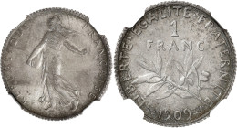 FRANCE
IIIe République (1870-1940). 1 franc Semeuse 1909, Paris. G.467 - F.217 ; Argent - 5 g - 23 mm - 6 h
NGC MS 64 (5788445-005). Superbe à Fleur d...