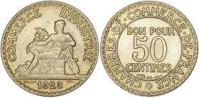 FRANCE
IIIe République (1870-1940). 50 centimes, Chambre de Commerce 1921, Paris. G.421 - F.191 ; Bronze-aluminium - 2 g - 18 mm - 6 h
Superbe à Fleur...