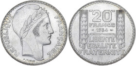 FRANCE
IIIe République (1870-1940). 20 francs Turin 1934, Paris. G.852 - F.400 ; Argent - 20 g - 35 mm - 6 h
Superbe à Fleur de coin.