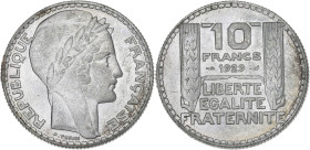 FRANCE
IIIe République (1870-1940). 10 francs Turin 1929, Paris. G.801 - F.360 ; Argent - 10 g - 28 mm - 6 h
Superbe à Fleur de coin.