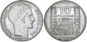 FRANCE
IIIe République (1870-1940). 10 francs Turin 1938, Paris. G.801 - F.360 ; Argent - 10 g - 28 mm - 6 h
Superbe à Fleur de coin.