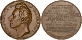 FRANCE
IIIe République (1870-1940). Médaille du Comte Monier de la Sizeranne, par Tasset 1878. Bronze - 133 g - 68 mm - 12 h
Poinçon corne. Superbe....