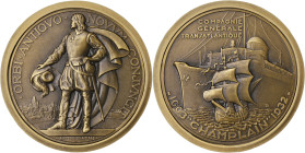 FRANCE
IIIe République (1870-1940). Médaille de la Compagnie Générale Transatlantique - Champlain par Delamarre 1932. Bronze - 146 g - 68 mm - 12 h
Po...