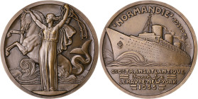 FRANCE
IIIe République (1870-1940). Médaille Art déco, Compagnie Générale Transatlantique, “Normandie” 1935. Bronze - 143 g - 68 mm - 12 h
Poinçon cor...