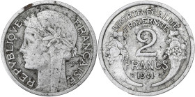FRANCE
État Français (1940-1944). Essai en fer de 2 francs Morlon 1941. GEM.114.4 ; Fer - 5,86 g - 27 mm - 6 h
Quelques taches d’oxydation. TTB.