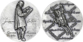 FRANCE
IVe République (1947-1958). Médaille Jacques Callot, par Dropsy ND (1956). Argent - 164 g - 68 mm - 12 h
Poinçon corne 1ARGENT. Superbe.