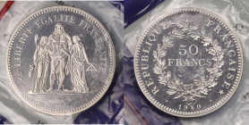 FRANCE
Ve République (1958 à nos jours). Piéfort de 50 francs Hercule 1980, Paris. GEM.223.P1 ; Argent - 60 g - 41 mm - 6 h
Sous scellé Monnaie de Par...