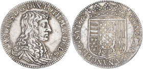 FRANCE / FÉODALES
Lorraine (duché de), Charles IV (1625-1675). Teston 1665, Nancy. Flon 37 ; Argent - 8,65 g - 27 mm - 6 h
Patine grise aux reflets do...