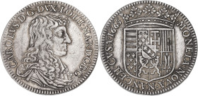 FRANCE / FÉODALES
Lorraine (duché de), Charles IV (1625-1675). Teston 1665, Nancy. Flon 37 ; Argent - 8,67 g - 27,5 mm - 6 h
Légers reflets dorés. TTB...