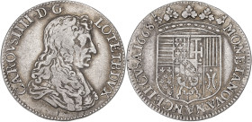 FRANCE / FÉODALES
Lorraine (duché de), Charles IV (1625-1675). Teston, légende fautée CAROVS 1668, Nancy.
Flon cf. 44 ; Argent - 8,59 g - 27,5 mm - ...
