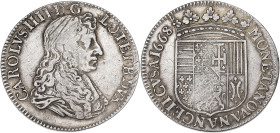 FRANCE / FÉODALES
Lorraine (duché de), Charles IV (1625-1675). Teston 1668, Nancy. Flon 44 ; Argent - 8,55 g - 27,5 mm - 6 h
Avec CAROLVS IIII. TTB.
