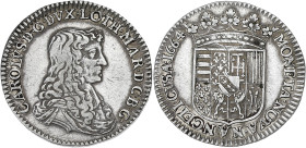 FRANCE / FÉODALES
Lorraine (duché de), Charles IV (1625-1675). Demi-teston 1664, Nancy. Flon 47 ; Argent - 4,27 g - 24 mm - 6 h
TTB.