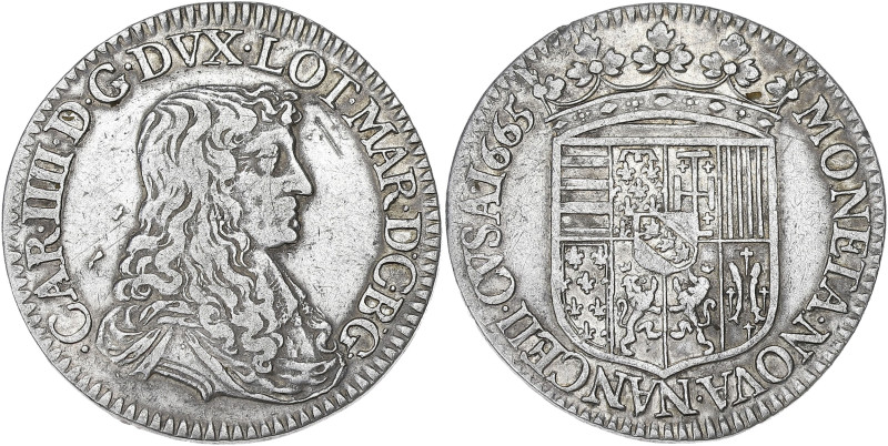 FRANCE / FÉODALES
Lorraine (duché de), Charles IV (1625-1675). Demi-teston 1665,...