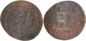 FRANCE / FÉODALES
Lorraine (duché de), Léopold Ier (1690-1729). Liard 1713, Nancy. Flon 87 ; Cuivre - 2,26 g - 22 mm - 6 h
TTB.