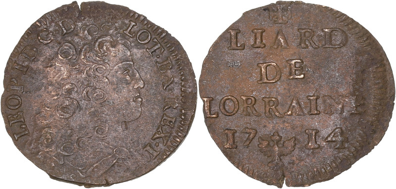 FRANCE / FÉODALES
Lorraine (duché de), Léopold Ier (1690-1729). Liard 1714, Nanc...