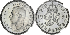 GRANDE-BRETAGNE
Georges VI (1936-1952). 6 pence 1951. KM.875 ; Cupro-nickel - 2,83 g - 19,5 mm - 12 h
NGC PF 64 (2638730-007). Superbe à Fleur de coin...