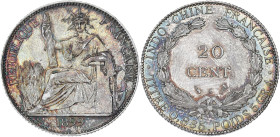 INDOCHINE
IIIe République (1870-1940). 20 centimes 1899, A, Paris. Lec.201 ; Argent - 5,38 g - 26 mm - 6 h
Beau reste de brillant d’origine. Presque S...