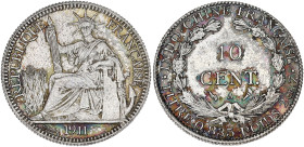 INDOCHINE
IIIe République (1870-1940). 10 centimes 1911, Paris. Lec.150 ; Argent - 2,69 g - 19 mm - 6 h
Superbe.