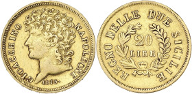 ITALIE
Naples, Joachim Murat (1808-1815). 20 lire 1813, Naples. G.IT 55 - MIR.440/2 - DMP.1003 - Fr.860 ; Or - 6,36 g - 21 mm - 12 h
TTB.