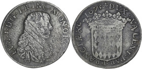 MONACO
Louis Ier (1662-1701). Pezzetta ou pièce de 3 sols 1673, Monaco. G.MC48 ; Billon - 4,45 g - 25 mm - 6 h
Rare type. Stries d’ajustage. Usure rég...