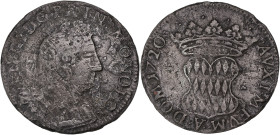 MONACO
Antoine Ier (1701-1731). Pezzetta de 6 sols, sans les rosettes 1720, Monaco. G.MC91A ; Billon - 4,09 g - 25,5 mm - 6 h
Rare type avec l’écu éch...