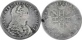 MONACO
Honoré III (1733-1795). Pezzetta ou pièce de 3 sols 1735, Monaco. G.MC100 ; Billon - 4,2 g - 25 mm - 6 h
En billon, avec axe à 6 h. Usure régul...