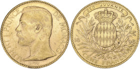 MONACO
Albert Ier (1889-1922). 100 (cent) francs 1896, A, Paris. G.MC.124 - Fr.13 ; Or - 32,24 g - 35 mm - 6 h
Beau brillant d’origine. Superbe.