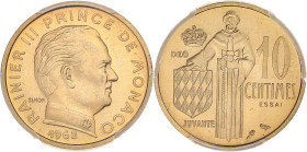 MONACO
Rainier III (1949-2005). Essai de 10 centimes en or 1962, Paris. G.MC146 - Fr.31k ; Or - 6,50 g - 20 mm - 6 h
PCGS SP65 (45080462). Fleur de co...