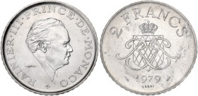 MONACO
Rainier III (1949-2005). Essai de 2 francs 1979, Paris. G.MC151 ; Nickel - 7,5 g - 26,5 mm - 6 h
Dans son sachet de la Monnaie de Paris. Fleur ...