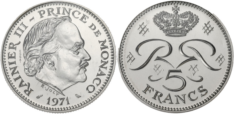 MONACO
Rainier III (1949-2005). Essai de 5 francs 1971. G.MC153 ; Cupro-nickel -...