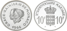 MONACO
Rainier III (1949-2005). 10 francs, Xe anniversaire de mariage, Flan bruni (PROOF) 1966, Paris. G.MC154 - KM.X-M1 ; Argent - 25 g - 37 mm - 6 h...