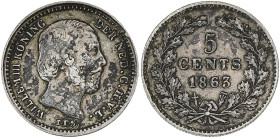 PAYS-BAS
Guillaume III (1849-1890). 5 cents 1863. KM.91 ; Argent - 0,65 g - 13 mm - 6 h
TTB.