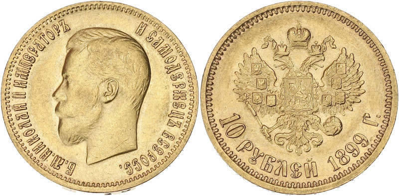 RUSSIE
Nicolas II (1894-1917). 10 roubles 1899, Saint-Pétersbourg. Fr.179 ; Or -...