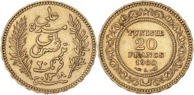 TUNISIE
Protectorat français. 20 francs 1900, A, Paris. Fr.12 ; Or - 6,45 g - 21 mm - 6 h
Superbe.