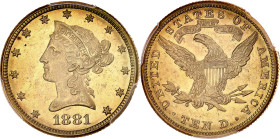 USA
République fédérale des États-Unis d’Amérique (1776-à nos jours). 10 dollars Liberty, avec devise 1881, Philadelphie. Fr.158 ; Or - 27 mm - 6 h
PC...