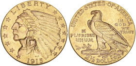 USA
République fédérale des États-Unis d’Amérique (1776-à nos jours). 2,5 dollars Indien 1915, Philadelphie. Fr.120 ; Or - 4,16 g - 18 mm - 6 h
Beau T...