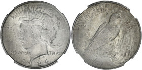 USA
République fédérale des États-Unis d’Amérique (1776-à nos jours). Peace dollar 1924, Philadelphie. KM.150 ; Argent - 37,5 mm - 6 h
NGC MS 63 (6538...