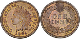 USA
République fédérale des États-Unis d’Amérique (1776-à nos jours). One cent tête d’indien 1884, Philadelphie. KM.90a ; Bronze - 3,09 g - 19 mm - 6 ...