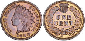 USA
République fédérale des États-Unis d’Amérique (1776-à nos jours). One cent tête d’indien 1888, Philadelphie. KM.90a ; Bronze - 3,13 g - 19 mm - 6 ...