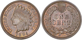 USA
République fédérale des États-Unis d’Amérique (1776-à nos jours). One cent tête d’indien 1894, Philadelphie. KM.90a ; Bronze - 3,05 g - 19 mm - 6 ...