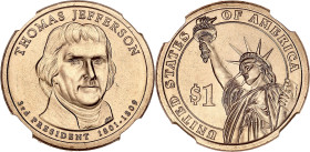 USA
République fédérale des États-Unis d’Amérique (1776-à nos jours). 1 dollar, Thomas Jefferson 2007, P, Philadelphie. Cupro-nickel aluminium - 26,5 ...