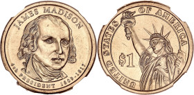 USA
République fédérale des États-Unis d’Amérique (1776-à nos jours). 1 dollar, James Madison 2007, D, Denver. Cupro-nickel aluminium - 26,5 mm - 6 h
...